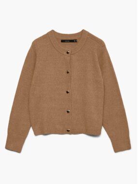 Wool-Blend Brown Button Cardigan Sweater